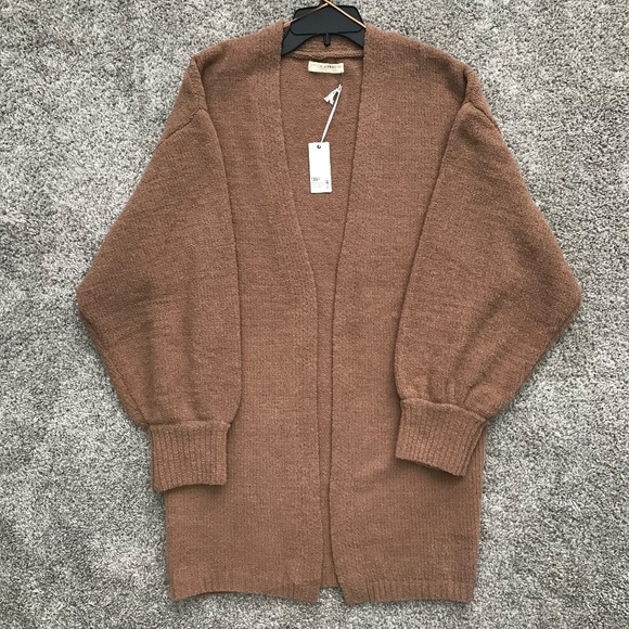 Stitch & Feather open front cardigan bishop sleeves camel color size large - Picture 14 of 14